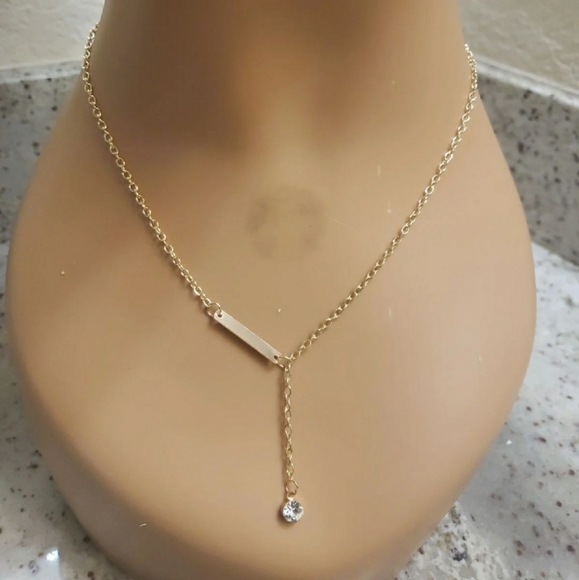 Sexy Lariat Rhinestone Bar Gold Choker Necklace - Picture 5 of 11